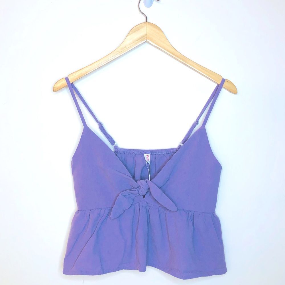 Purple Tie-Front Peplum Cami Crop Top size Medium